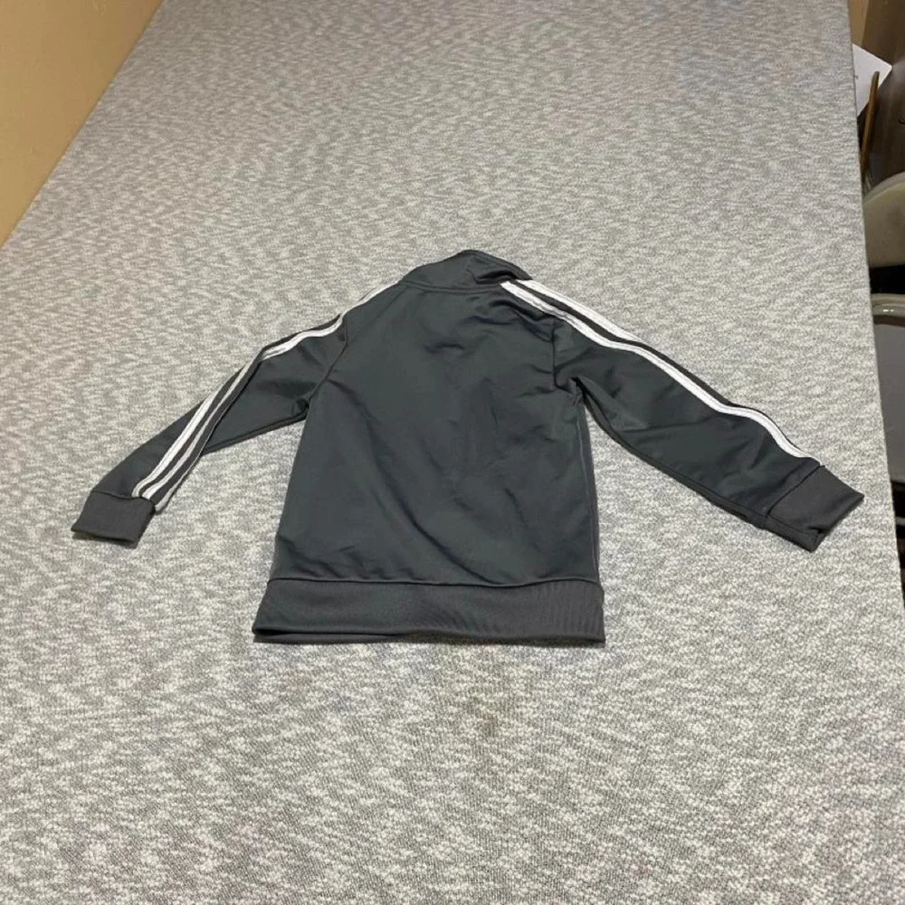 Adidas black & gray jacket with white stripes on sleeves kids size 4. SKU-B191